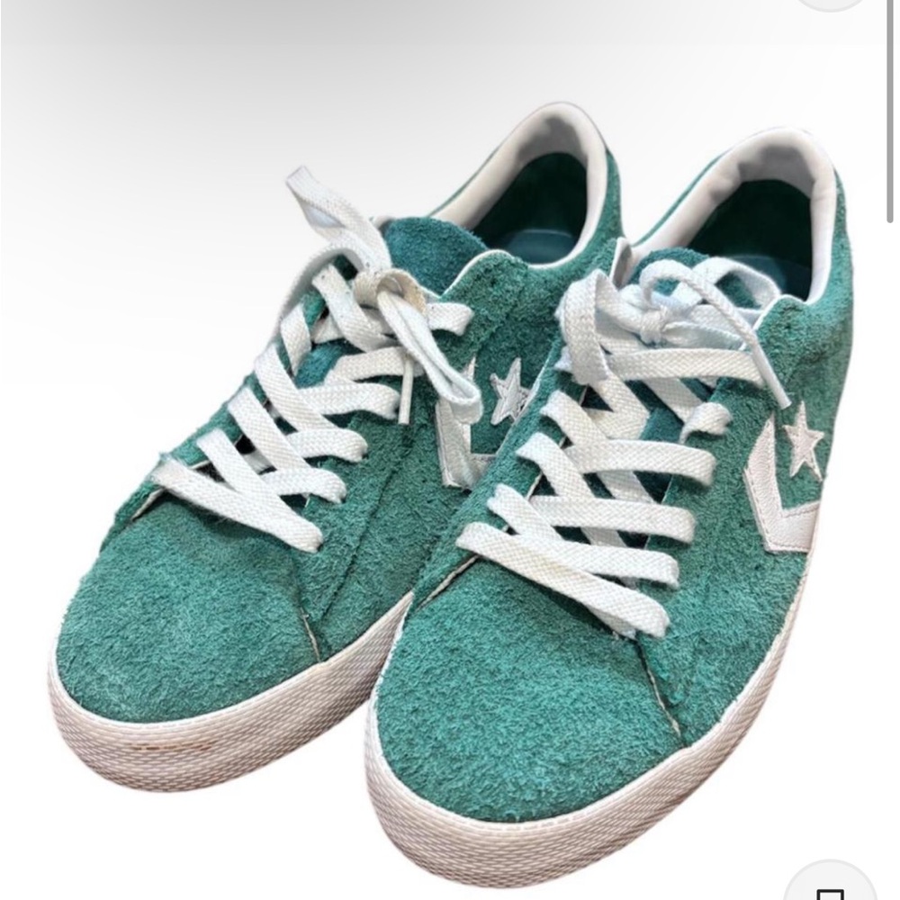 Green Suede Sneakers with White Accents converses